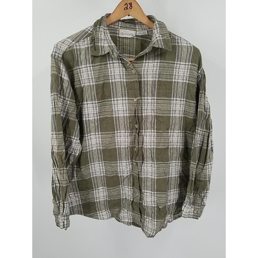 Basic Editions Womans Large Plaid Long Sleeve‎ Button Up Shirt - Picture 3 of 6